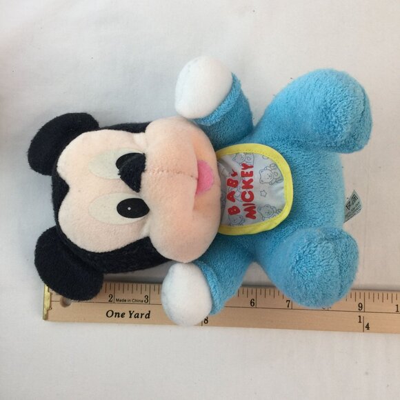 Vtg Mattel Disney Baby Mickey Minnie Mouse Plush w/Bibs Rattle Terry Cloth - Picture 8 of 15